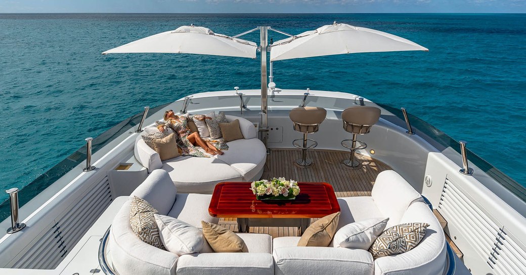 Private terrace on board charter yacht Marguerite