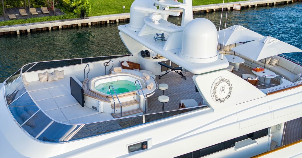 Aerial view looking down on the deck Jacuzzi onboard charter yacht ARTEMISEA