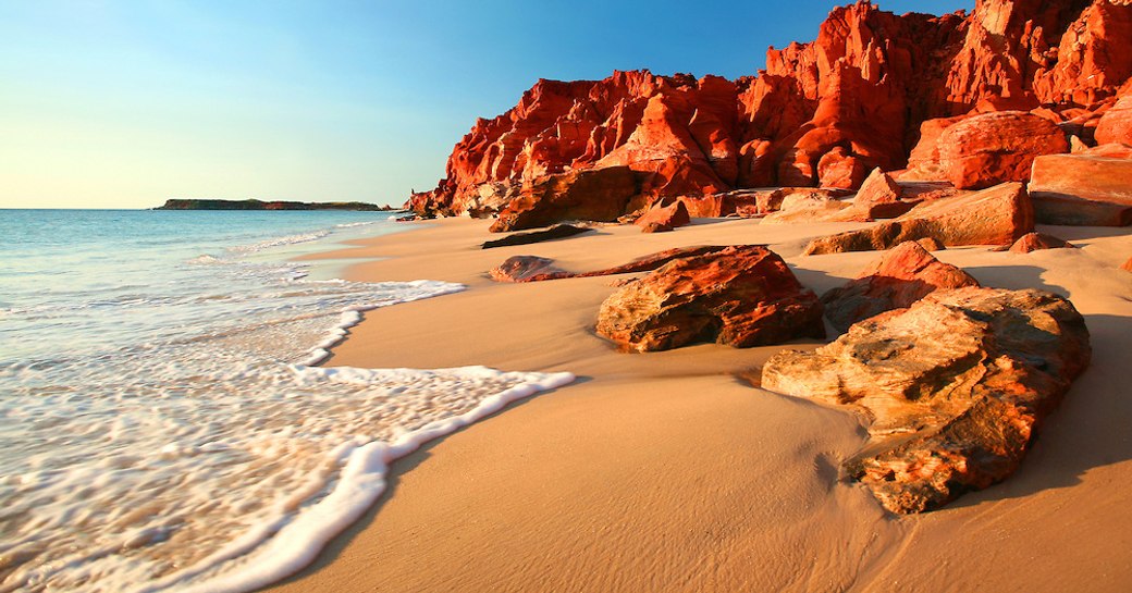 idyllic beach of Cape Leveque with red rocks and blue waters in Kimberley, Australia