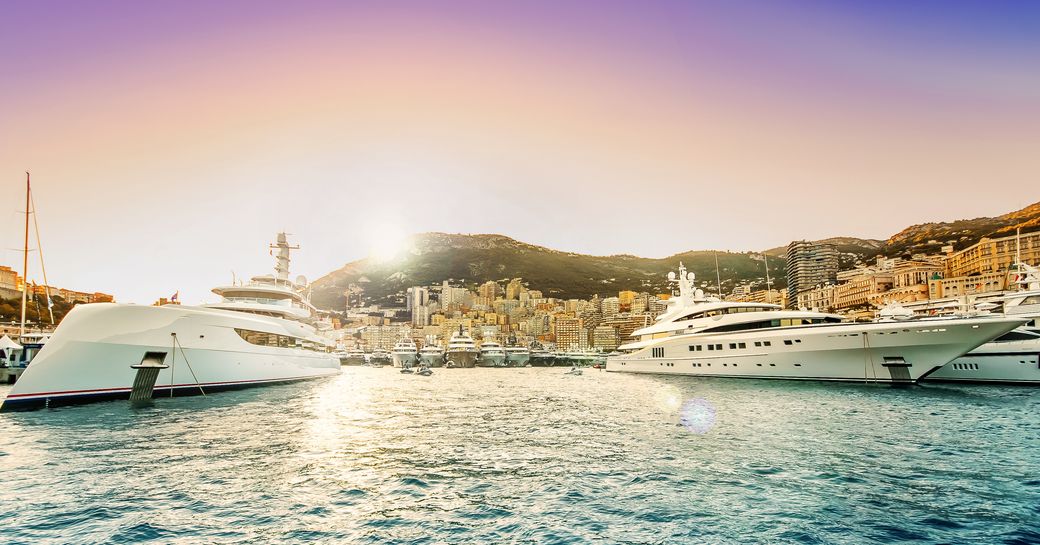Yachts moored at the Monaco Yacht Show, Monaco