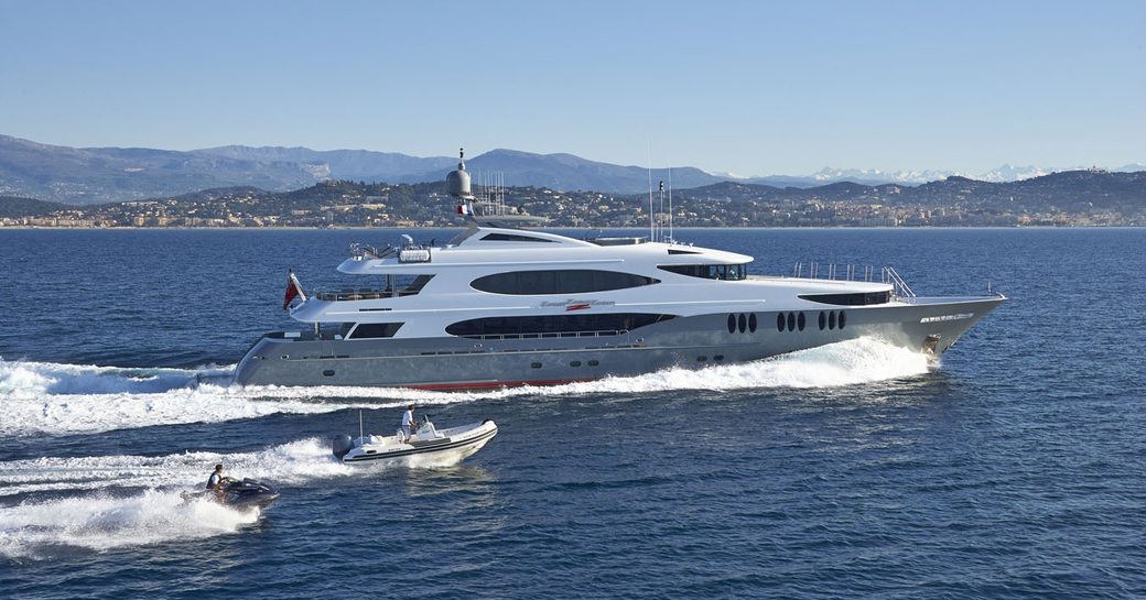 superyacht ‘Zoom Zoom Zoom’ cruises in the Bahamas on a luxury yacht charter alongside tender and jetski