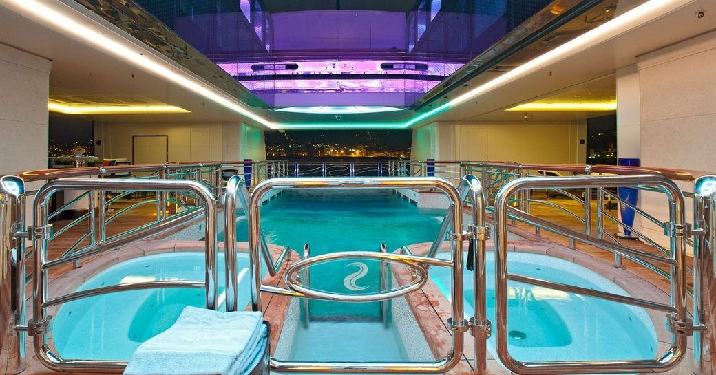 Indoor pool on board charter yacht SERENE