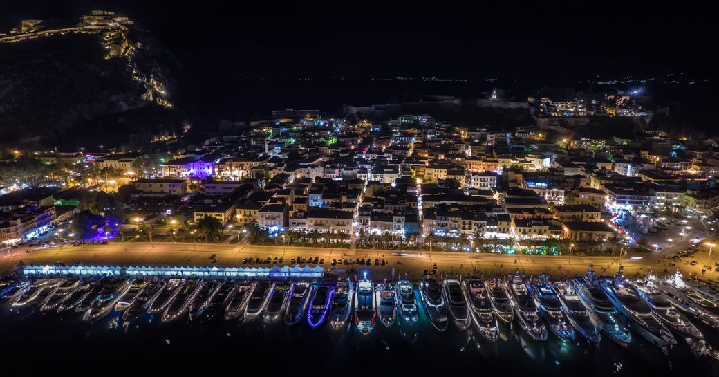 night time shot of Nafplion port, Mediterranean boat show