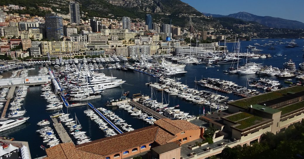 An aerial view of the Monaco Yacht Show
