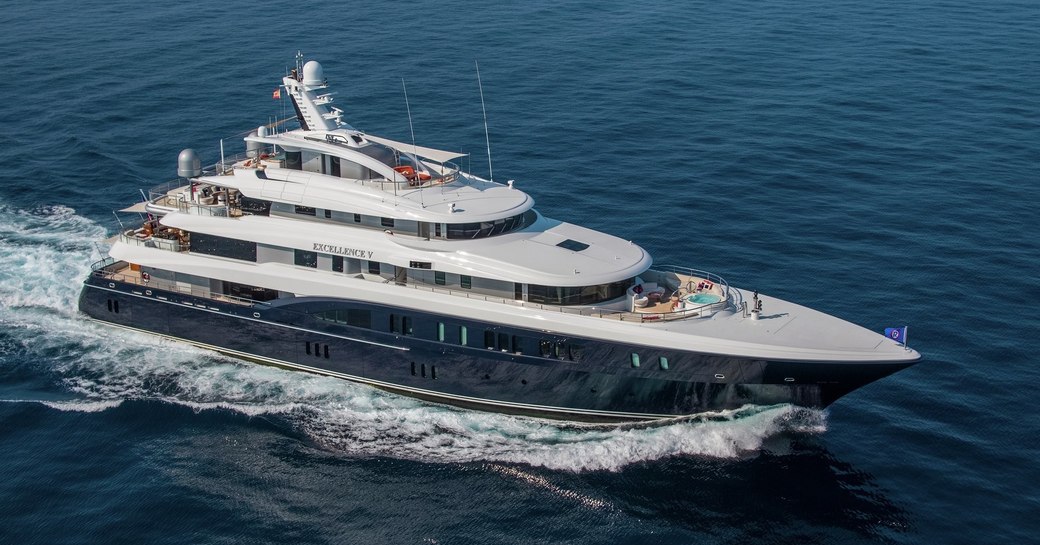 superyacht Excellence V underway during a private yacht charter