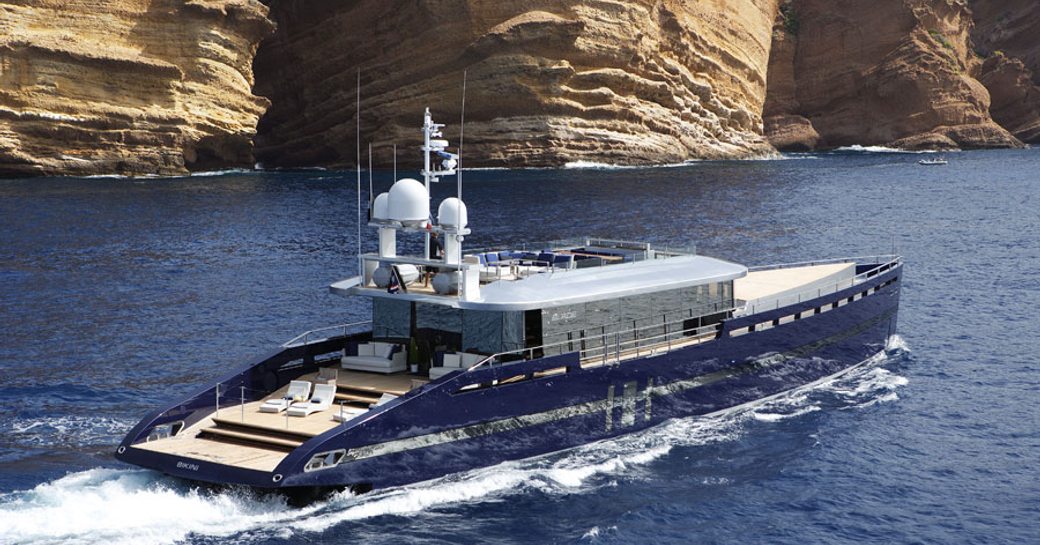 Running shot of luxury yacht BLADE on the water