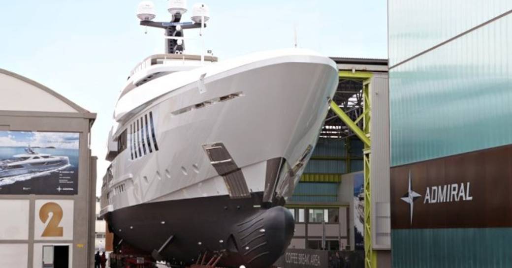 Superyacht OURANOS emerges from her shed at Admiral shipyard