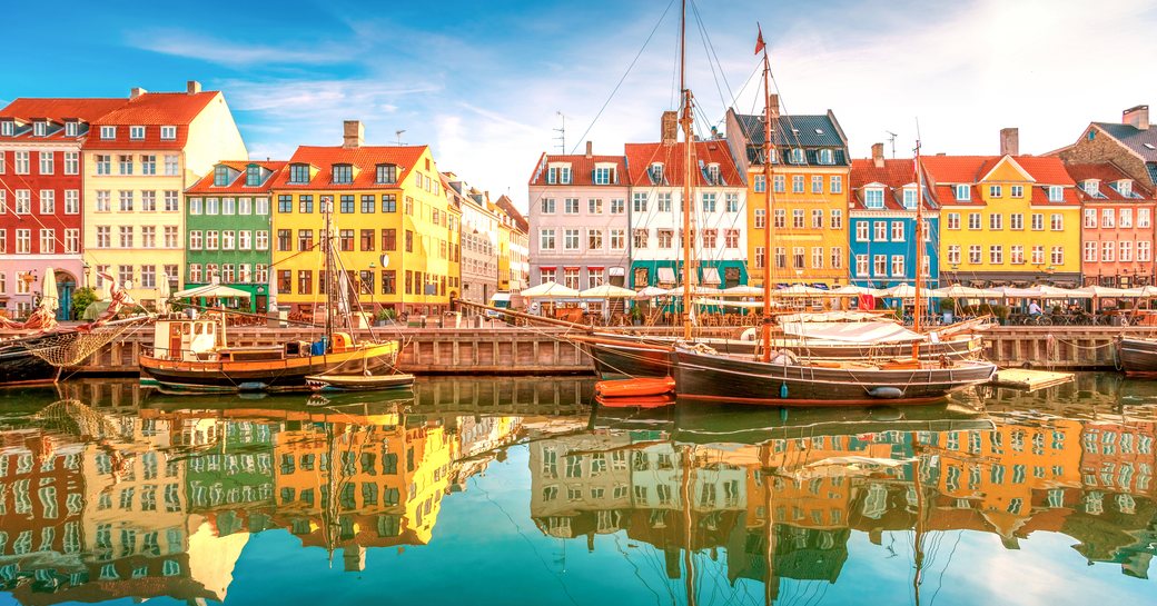 The beautiful coloured buildings along the famous Nyehaven Wharf in Copenhagen, Denmark