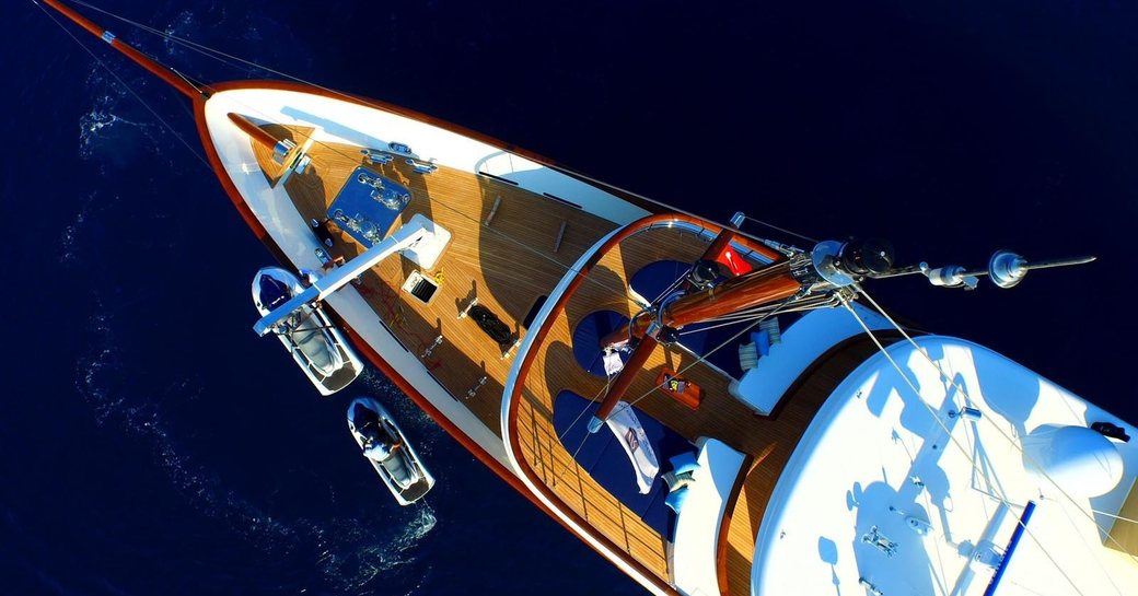 foredeck of superyacht CLARITY with view of secluded sunpad area 