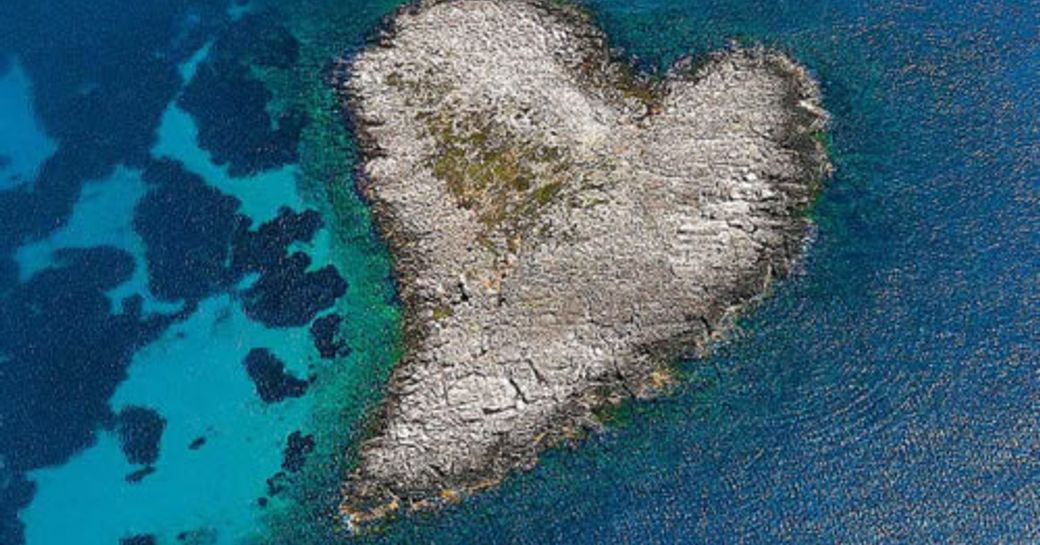heart-shaped Kardia island in Pelopennesus region of Greece