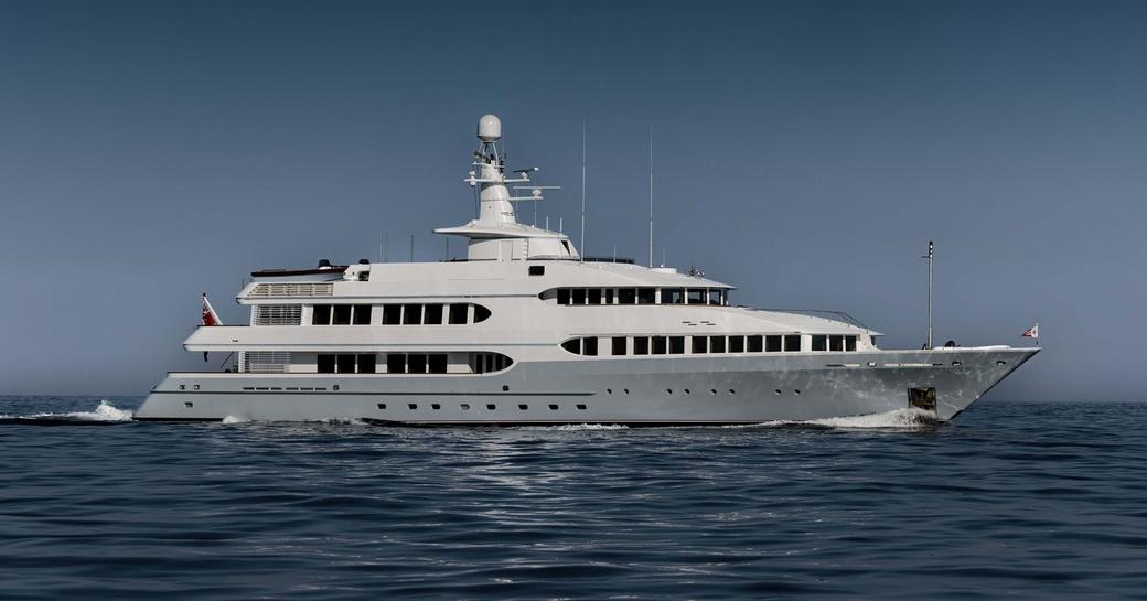 Super yacht charter OLYMPUS underway, surrounded by sea