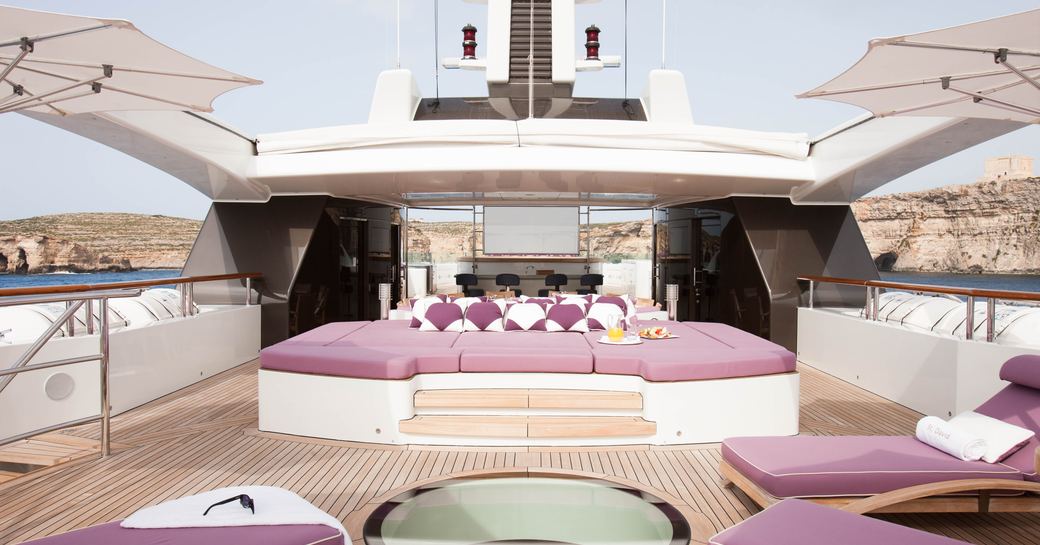 skylight and sun pads on sundeck of motor yacht St David