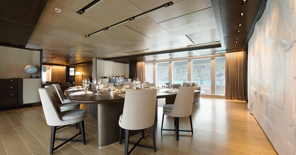 Formal dining area on board charter yacht CLOUDBREAK