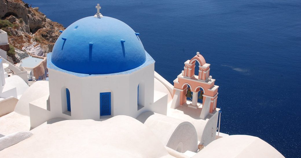 Blue domes in Santorini, Greece