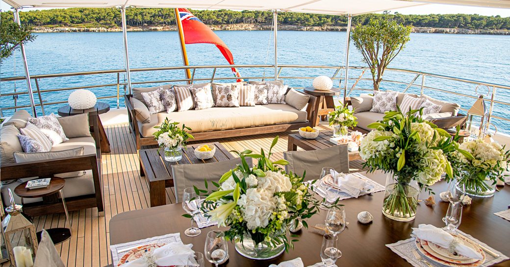 Aft dining on board charter yacht SPIRIT