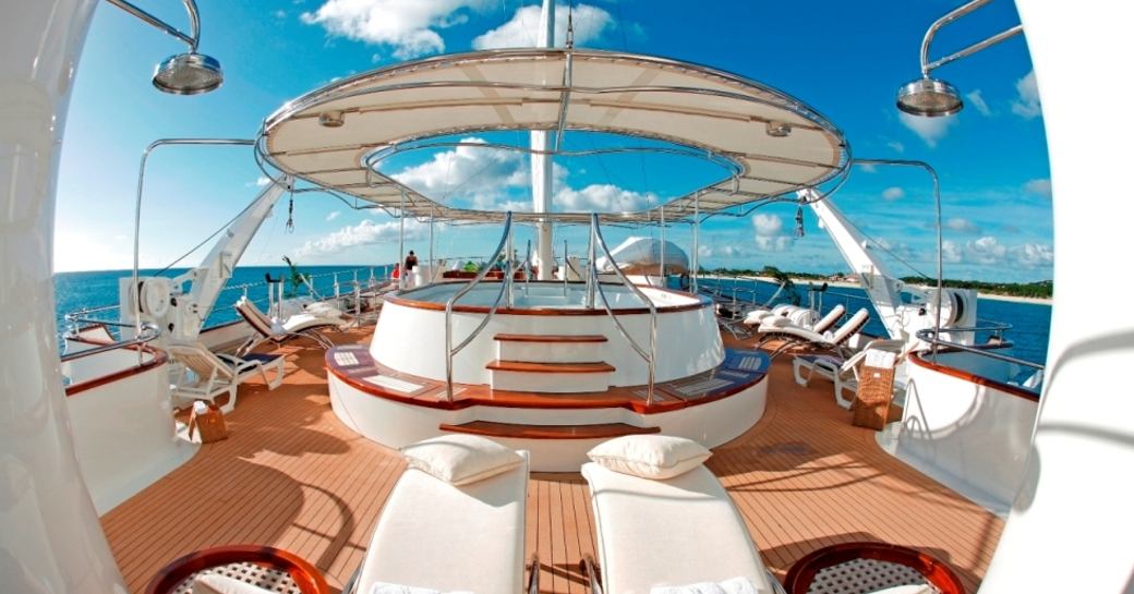 Superyacht SHERAKHAN's deck Jacuzzi and sun loungers