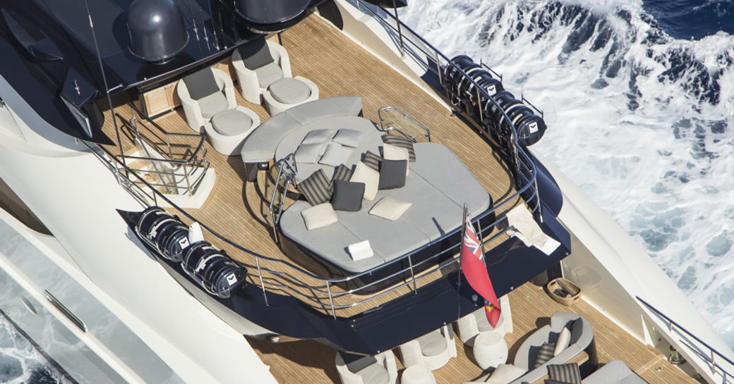 Aerial view of sundeck on board motor yacht vantage