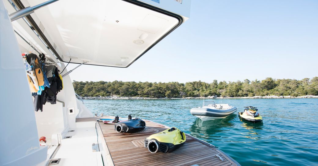 hydraulic swim platform onboard luxury charter yacht ANTHEYA III