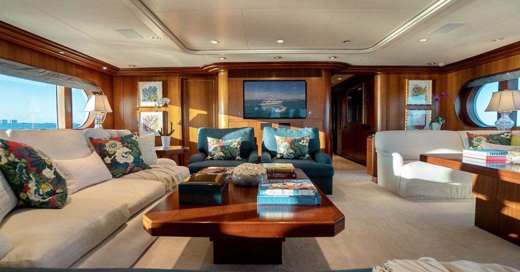 Main salon onboard charter yacht NEVER ENOUGH
