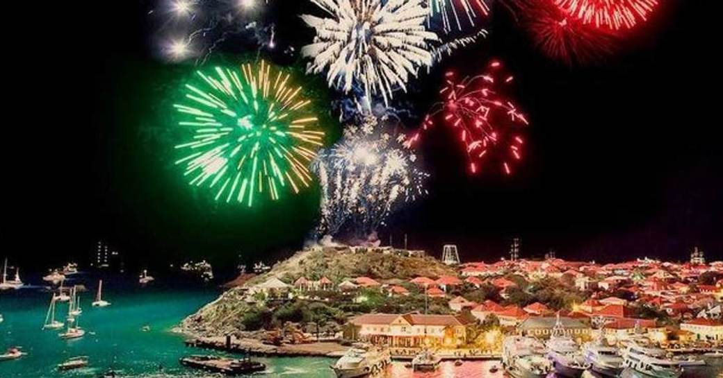 Multi-colored fireworks in the sky during St Barts New Year's Eve celebrations