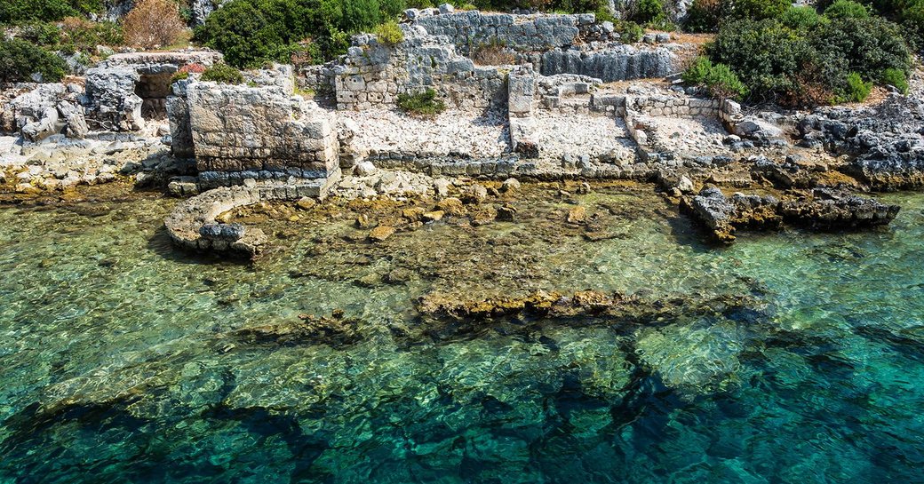 sunken ruins under crystal clear waters of Kekova Island, Turkey