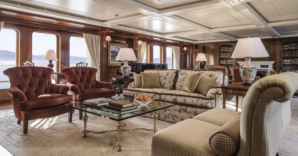 classically styled skylounge on board motor yacht KATHARINE 