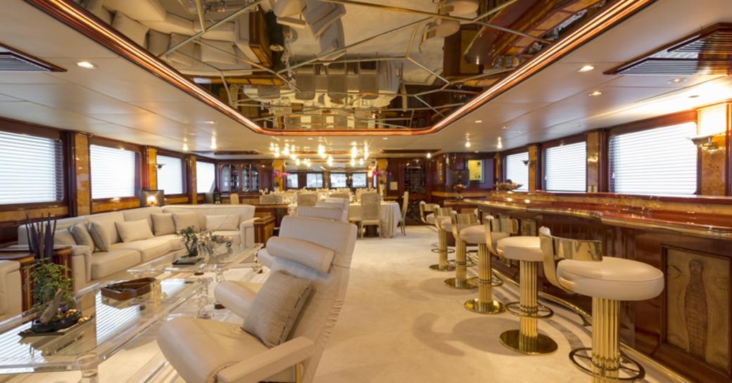 The opulent main salon on board superyacht Cloud Atlas