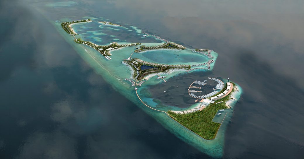 Overhead CGI image of Zamani Islands resort 