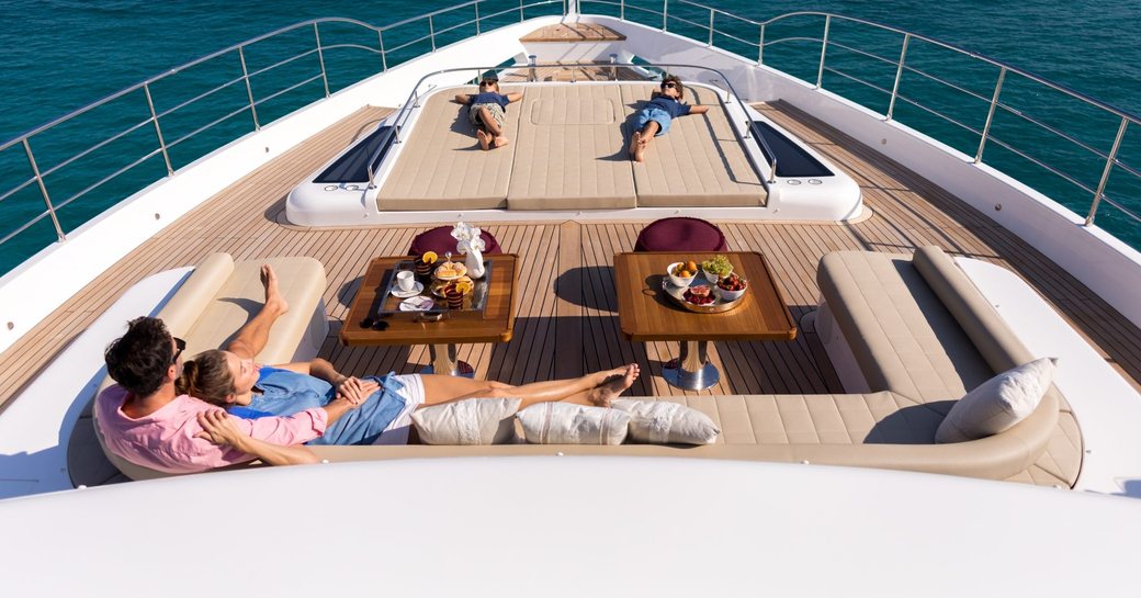 Foredeck hang out on luxury yacht ONEWORLD