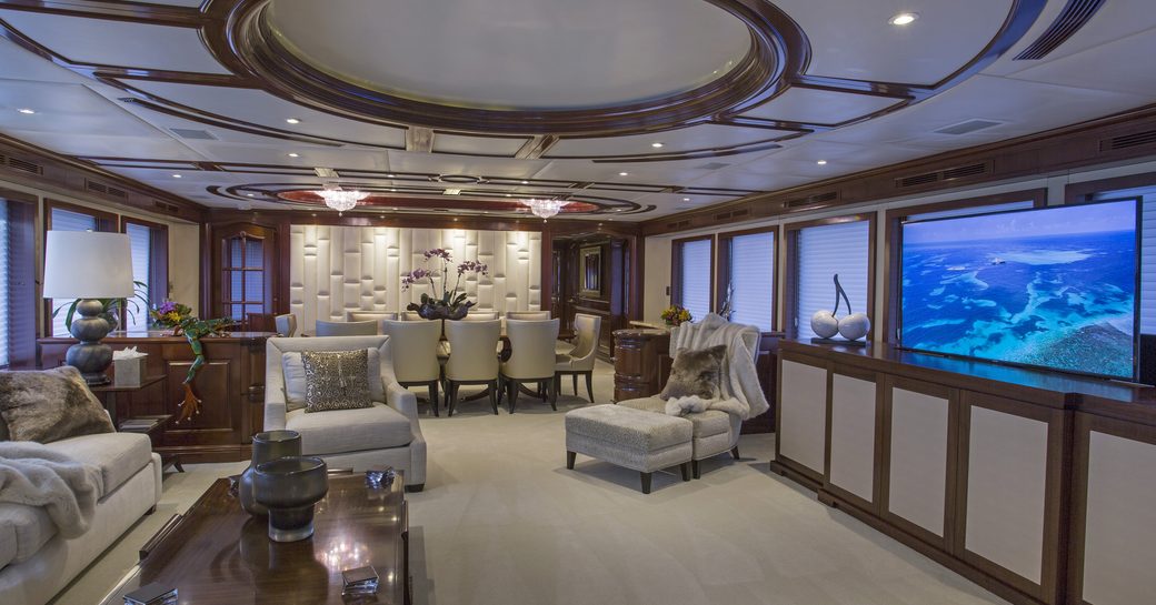 classic and sophisticated main salon aboard superyacht BACCHUS 