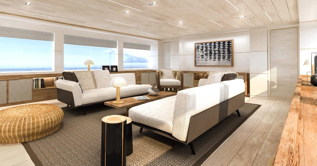 comfortable sofas in main salon of luxury yacht mimi la sardine