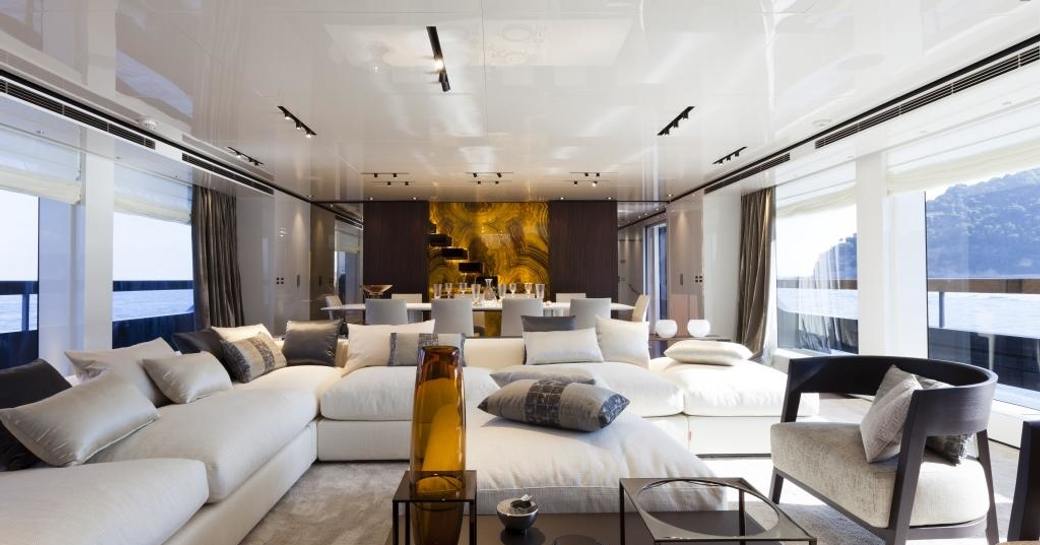rosewood main salon on board luxury yacht ‘Lucky Me’ 