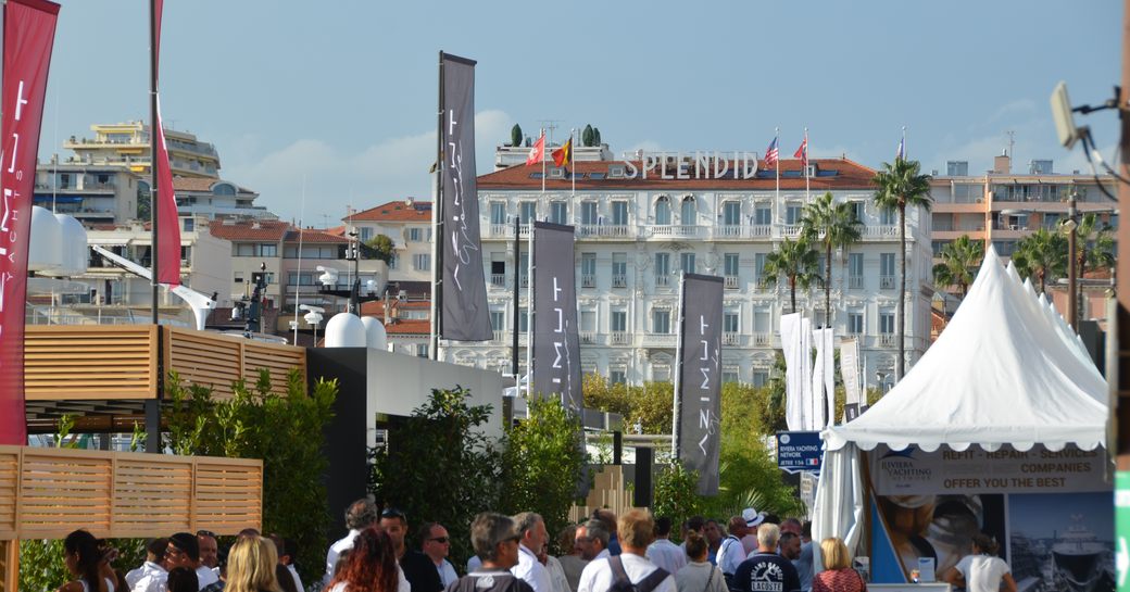 busy boardwalks at the Cannes Yachting Festival 2018