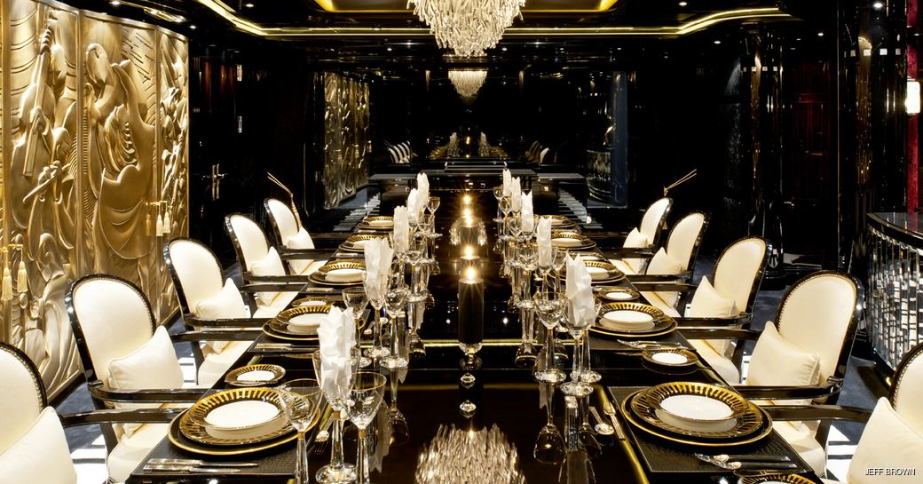 Formal dining area on board charter yacht PHOENIX 2