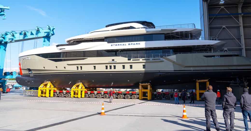 Charter yacht ETERNAL SPARK on the dock during launch ceremony