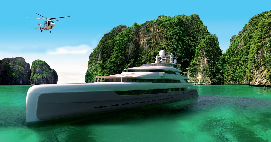 Superyacht Illusion Plus with helicopter