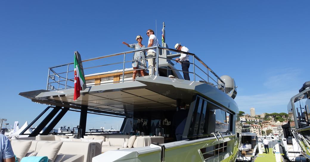Show-goers on board yachts at cannes yachting festival 2019