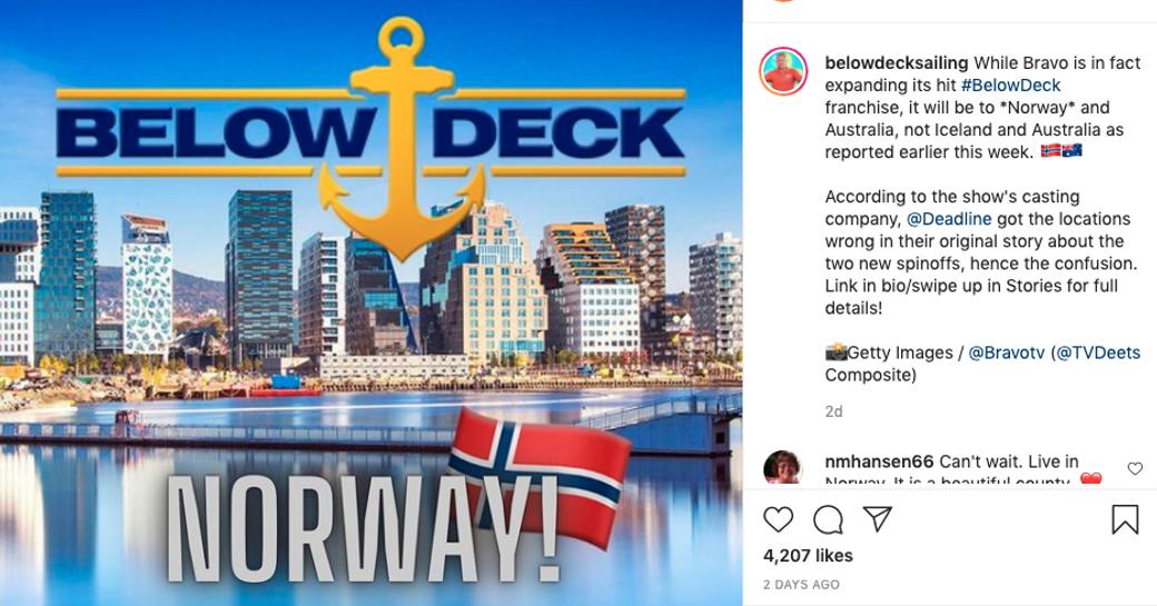 A screenshot of an instagram post for Below Deck Norway