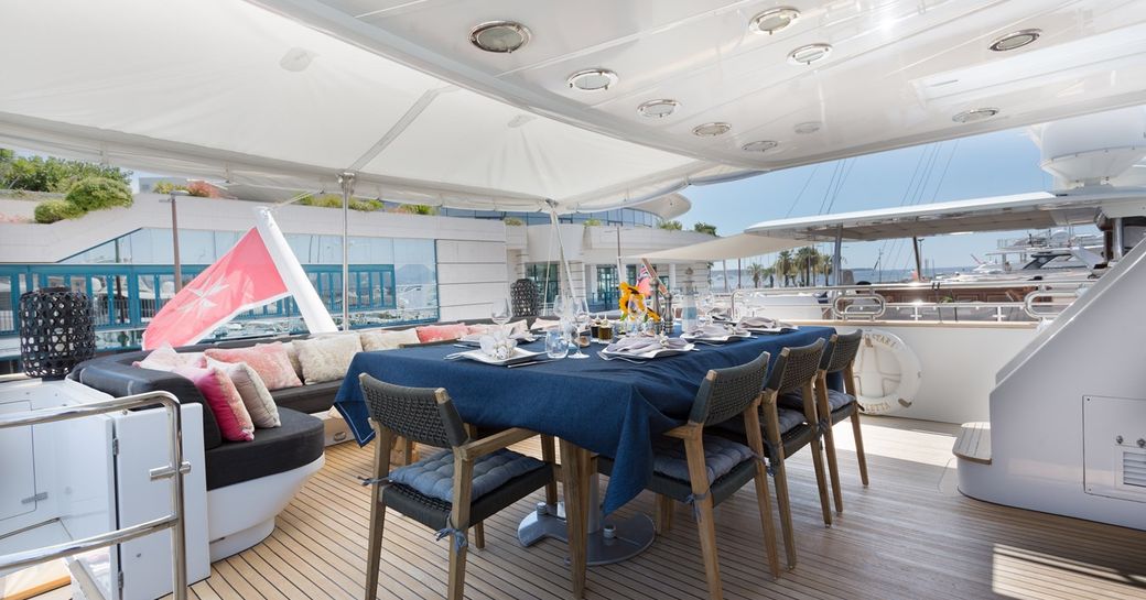 Overview of the aft deck onboard charter yacht INDIGO STAR I