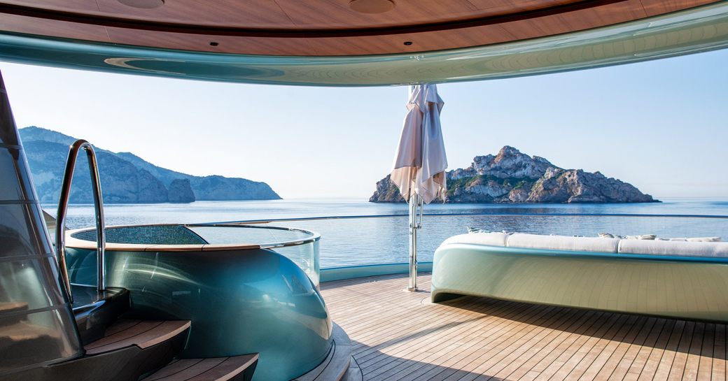 Jacuzzi and impressive views onboard luxury charter yacht KENSHO