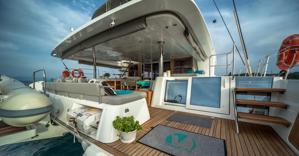 main deck aft of charter yacht Ocean View with seating