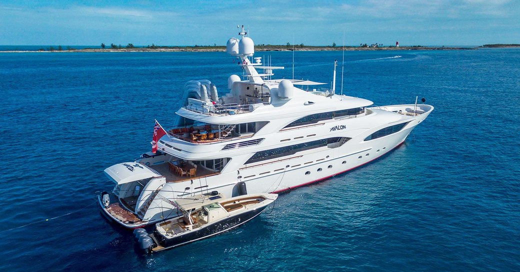 superyacht AVALON at anchor on a Caribbean yacht charter