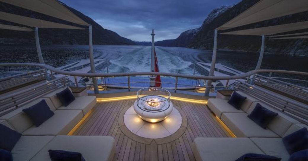 Flying Fox superyacht with fire pit in centre