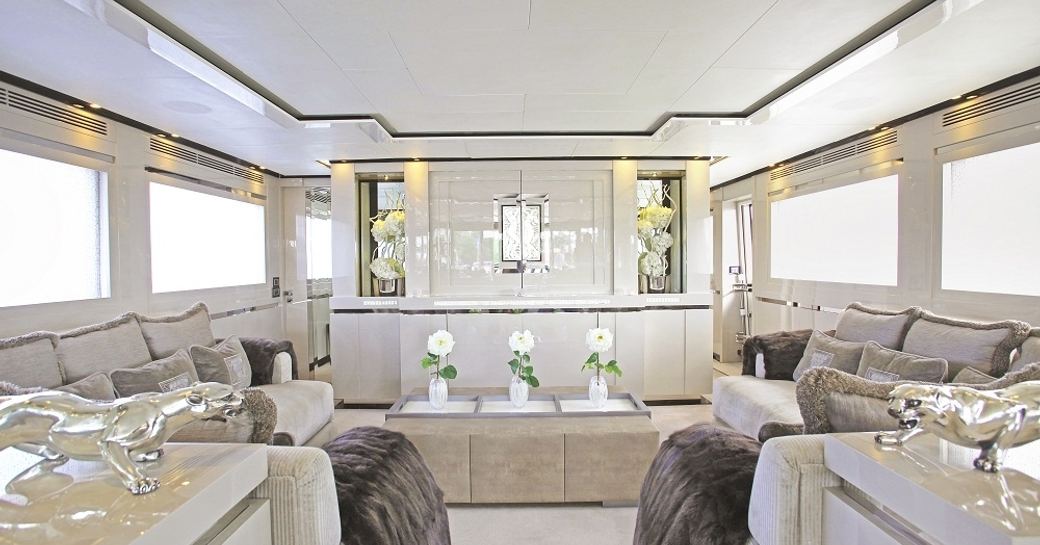 light, airy and modern main salon aboard superyacht ‘Sealyon 37’ 