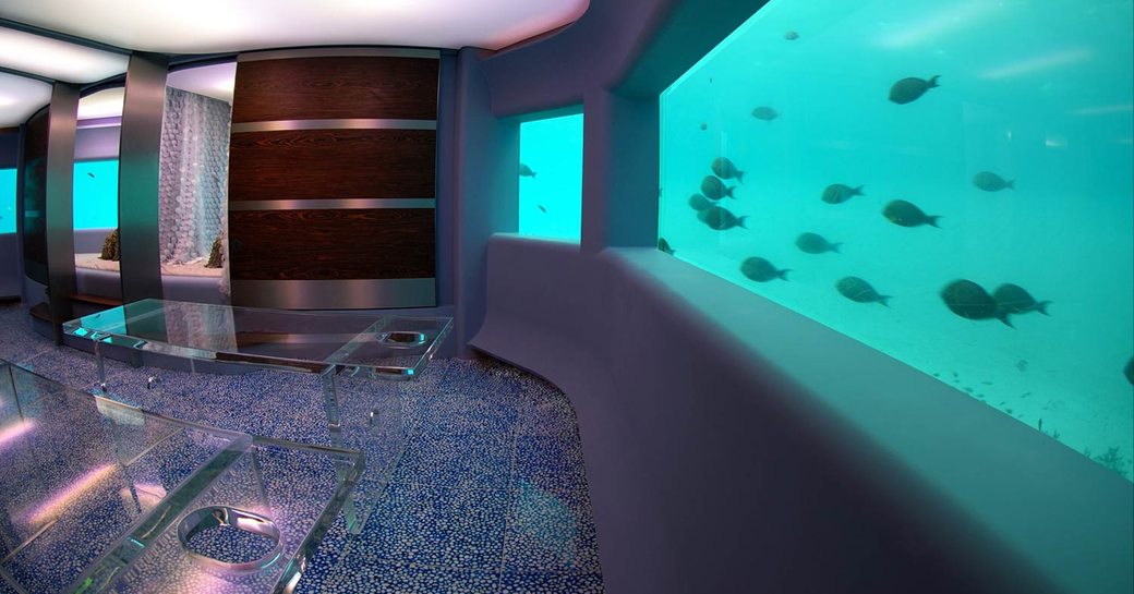 indoor aquarium at Huvafen Fushi Spa in the Maldives