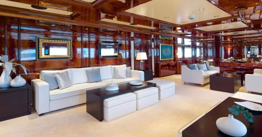 The main salon of luxury yacht O'MEGA
