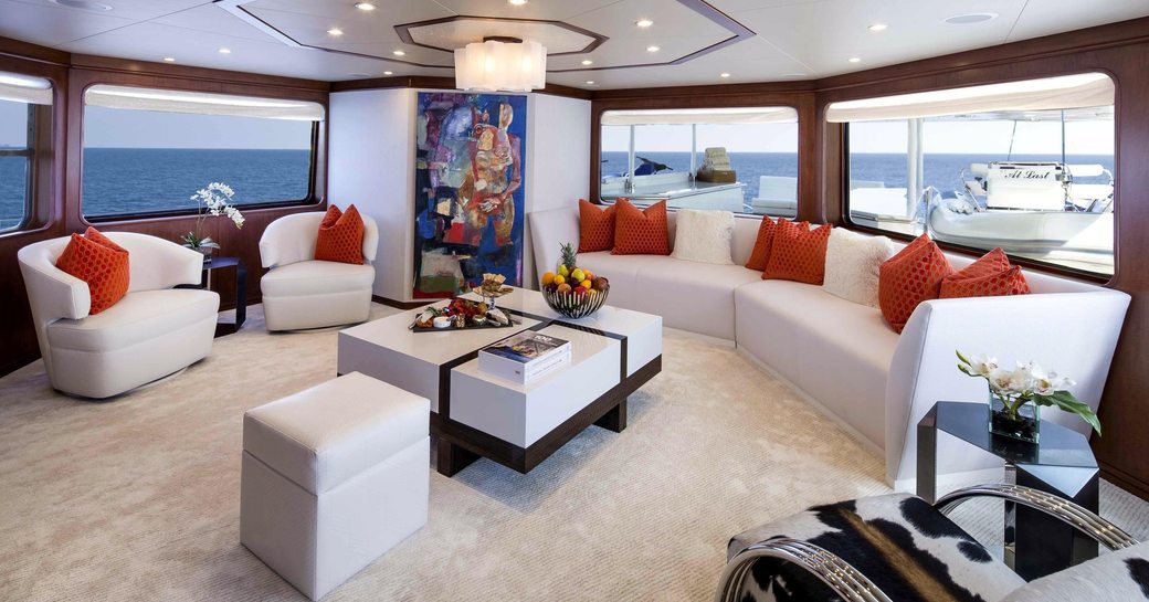 main salon of luxury charter yacht at last