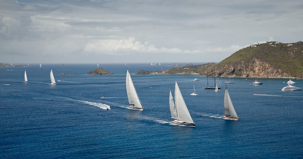yachts in action at the St Barths Bucket Regatta
