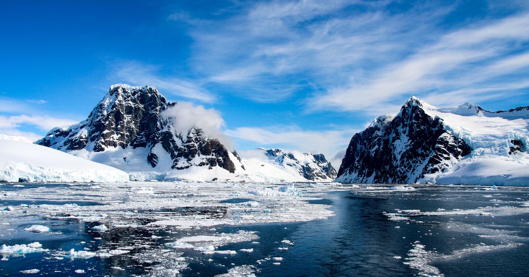 Rocky mountains and ice-laden seas in Antarctica