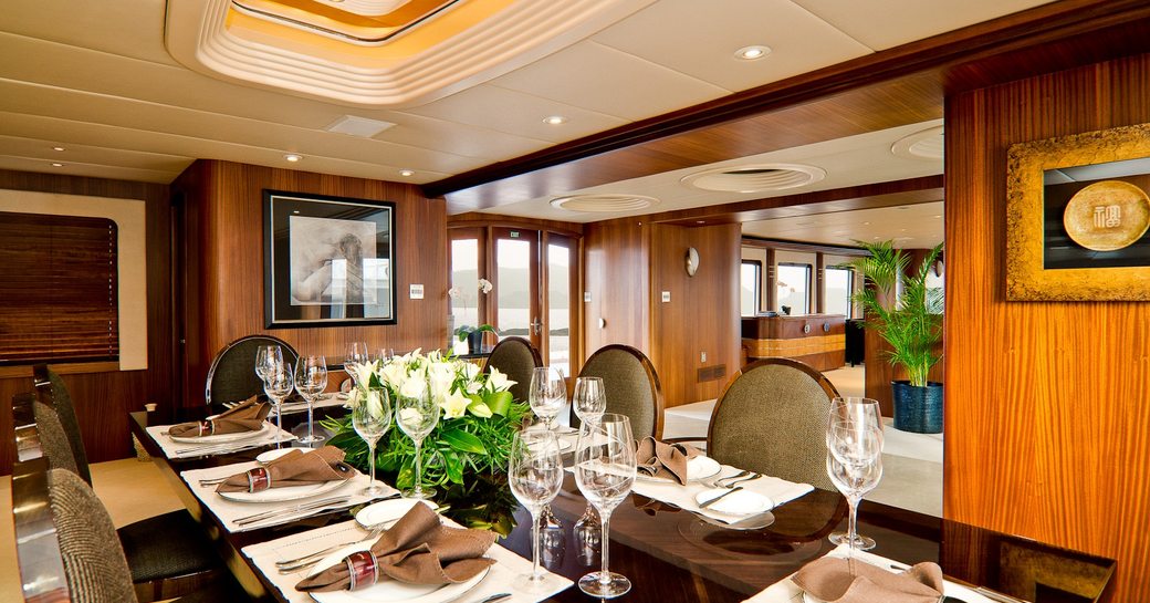 formal dining salon on charter yacht daydream
